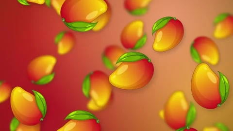 Animated Falling Mango Fruit Pattern on Red and Orange Mesh Background Stock Footage 344936257