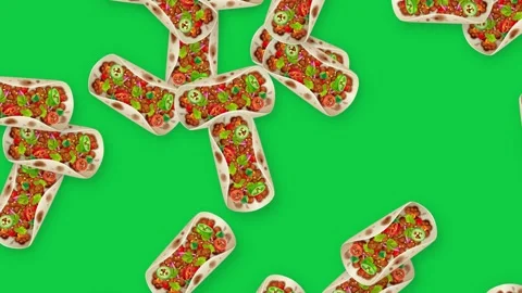 Animated Falling Mexican Tacos Pattern on Bright Green Background Stock Footage 342923541