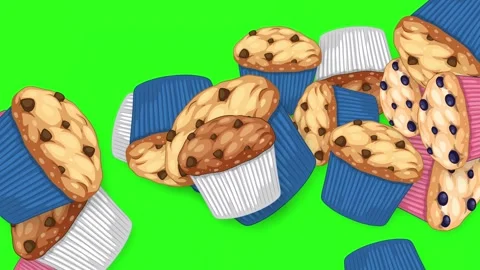 Animated Falling Mixed Muffins and Cupcakes on Green Screen Background Stock Footage 345197890