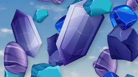 Animated Falling Mixed Purple and Blue Crystals Over Cloudy Sky Stock Footage 342721870