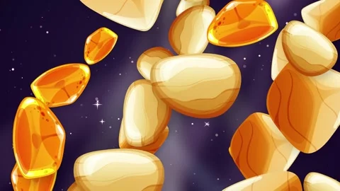 Animated Falling Mixed Stones and Amber Gems Over Glittering Background Stock Footage 342318860