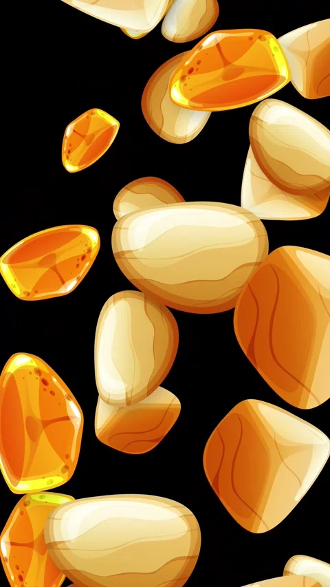 Animated Falling Mixed Stones and Amber Gems on Black Background Stock Footage 343699166