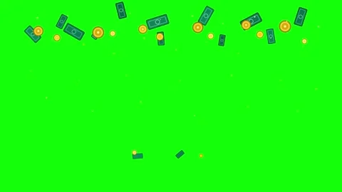 Animated falling money rain with floating dollar banknotes and golden coins Stock Footage 346593250