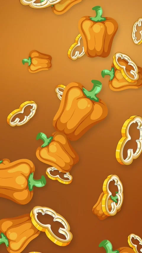 Animated Falling Orange Bell Peppers and Slices on Gradient Background Stock Footage 342314085