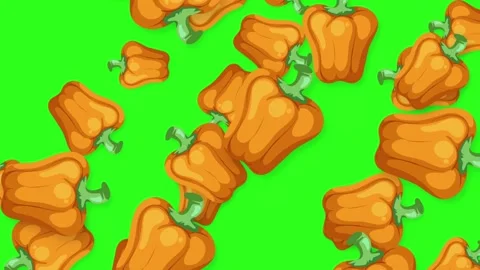 Animated Falling Orange Bell Peppers on Bright Green Background Stock Footage 346197445