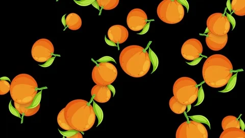 Animated Falling Orange Fruit Pattern on Solid Black Background Stock Footage 347935339