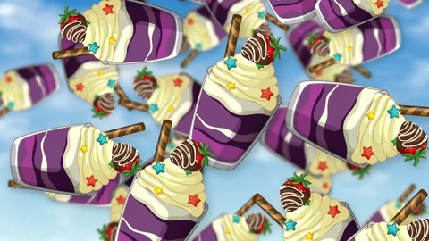 Animated Falling Purple Dessert Cups with Whipped Cream and Strawberries Stock Footage 344833165