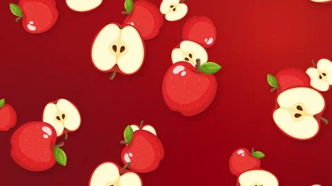 Animated Falling Red Apples and Slices on Gradient Background Stock Footage 344843579