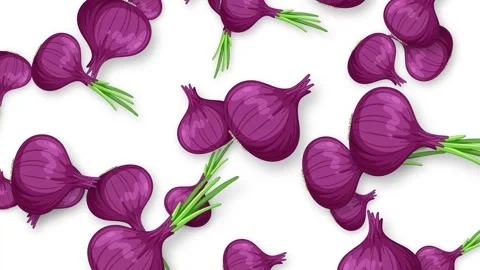 Animated Falling Red Onions Pattern on White Background Stock Footage 344832625