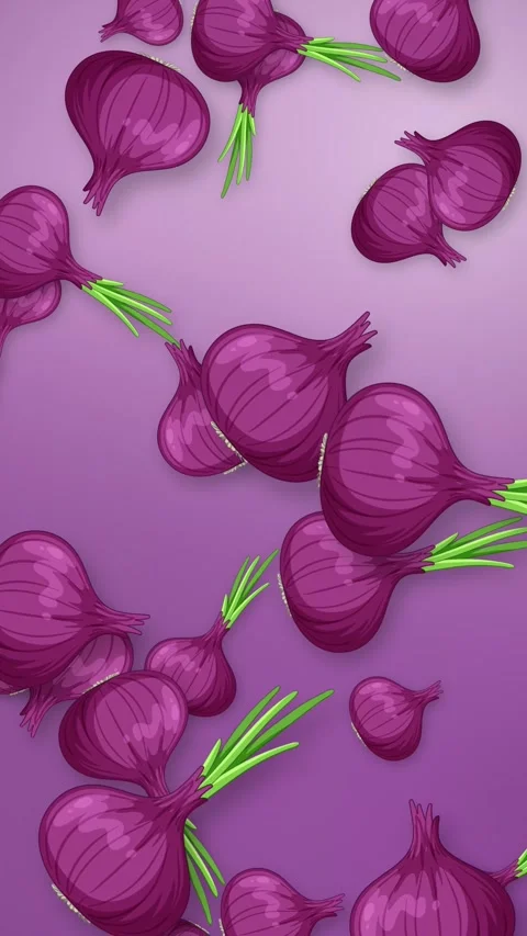 Animated Falling Red Onions on a Purple Gradient Background Stock Footage 342099454