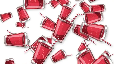 Animated Falling Red Soda Glasses with Straws on White Background Stock Footage 343837046