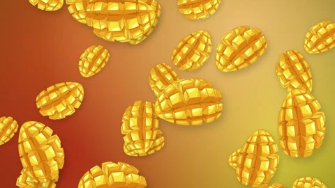 Animated Falling Sliced Mango Fruit on Vibrant Gradient Mesh Background Stock Footage 342721640