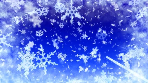 Animated falling snowflakes over a glowing blue winter background Stock Footage 222033761