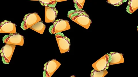 Animated Falling Tacos Graphic on Solid Black Background Stock Footage 343837288