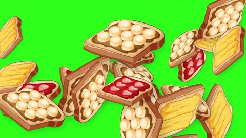 Animated Falling Toast with Various Fruit and Nut Toppings on Green Screen Video stock 344379652