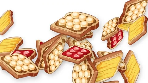 Animated Falling Toast with Various Toppings on White Background Stock Footage 345314325