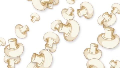 Animated Falling White Button Mushrooms on a Plain White Background Stock Footage 342237752