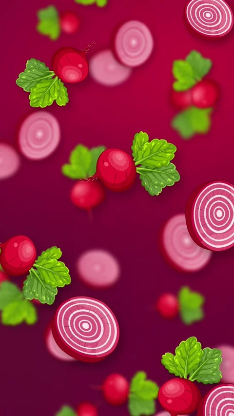 Animated Falling Whole and Sliced Beetroots on Vibrant Magenta Background Stock Footage 342208819