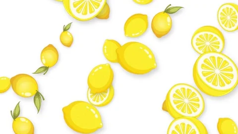 Animated Falling Whole and Sliced Lemons on White Background Stock Footage 343830633