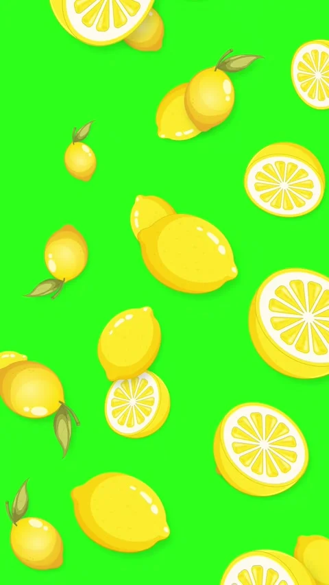 Animated Falling Whole and Sliced Lemons on Green Screen Background Stock Footage 343836935