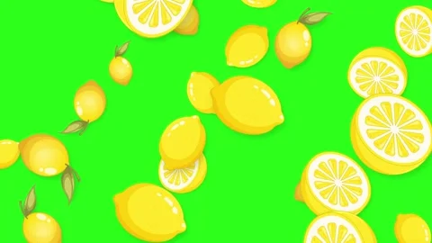 Animated Falling Whole and Sliced Lemons on Green Screen Background Stock Footage 344843537