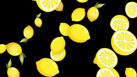 Animated Falling Whole and Sliced Lemons on Black Background Stock Footage 344850973