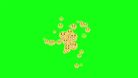 Animated falling wow emoji particles on green background Stock Footage 282684576