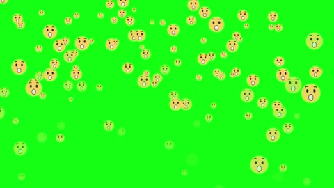Animated falling wow emoji particles on green background Stock Footage 282684596