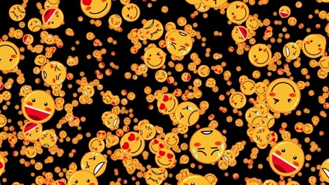 Animated Falling Yellow Emoji Faces Background on Black Landscape Canvas Stock Footage 329202667