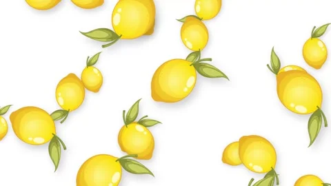 Animated Falling Yellow Lemons with Green Leaves on White Background Stock Footage 346197435