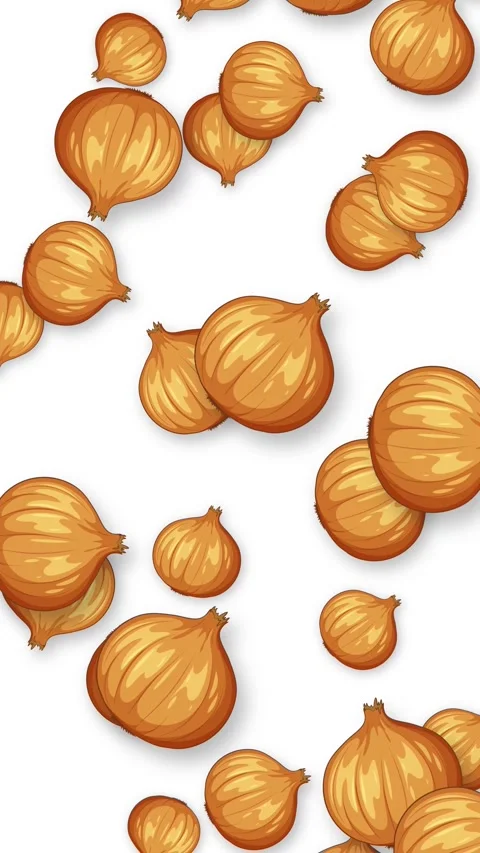 Animated Falling Yellow Onions on White Background Vertical Video Stock Footage 346371996