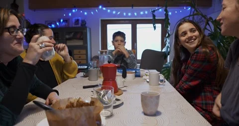 Animated family chat at the table Stock Footage 326873880