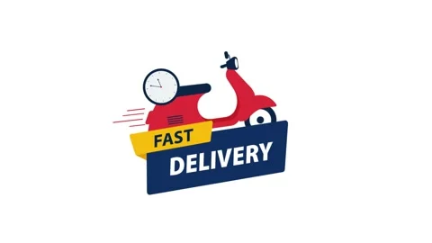 Animated Fast Delivery Logo with Scooter and Clock Stock Footage 342369245