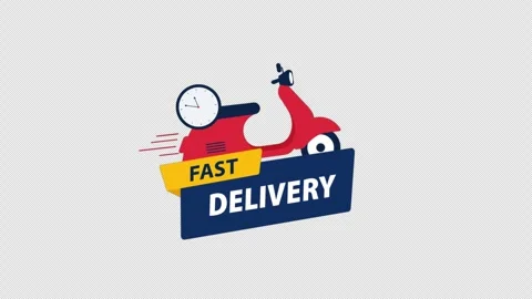 Animated Fast Delivery Logo with Scooter and Clock - Transparent Stock Footage 342369504