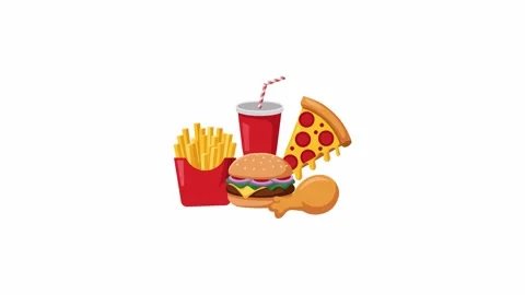 Animated Fast Food Meal Elements Icon Set Stock Footage 341968756