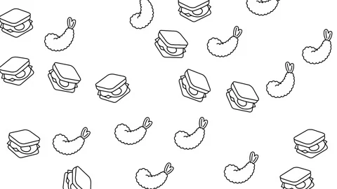 Animated Fast Food Pattern Background with Burger Fries Soda and Pizza Icons Stock Footage 346186075