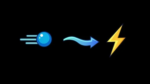 Animated Fast Motion Ball Arrow and Lightning Bolt Icons on Black Stock Footage 346356652
