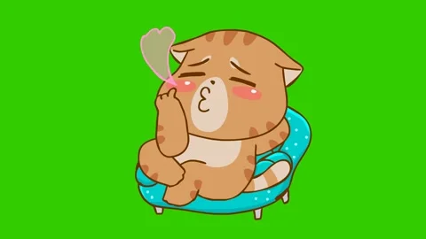 Animated Fat Cat Picking Its Nose - Green Screen Stock Footage 282778516