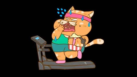 Animated Fat Cat Running on Treadmill with Transparent Background Stock Footage 282774466