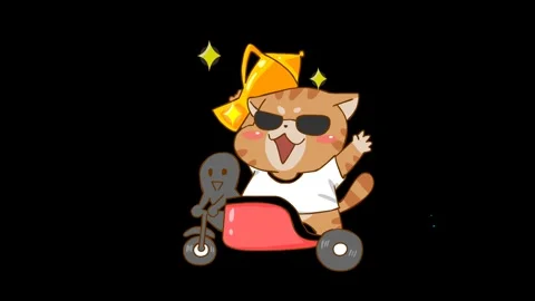 Animated fat cat sitting in a car holding a trophy - Transparent Background Stock Footage 282778718