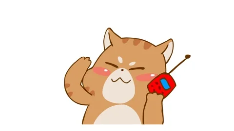 Animated Fat Cat Talking on Walkie-Talkie Acknowledging - White Background Stock Footage 282778624