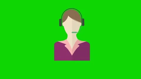 Animated female customer support agent icon with headset on green screen backgro Stock Footage 331301318