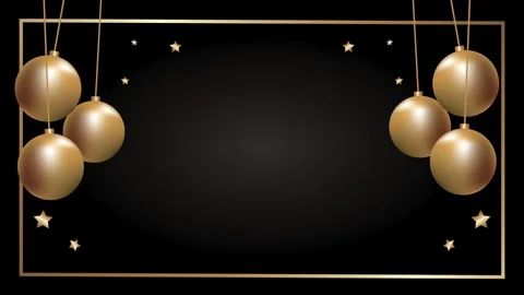 Animated festive dark background with golden frame and swinging Christmas b.. Video stock 338419200