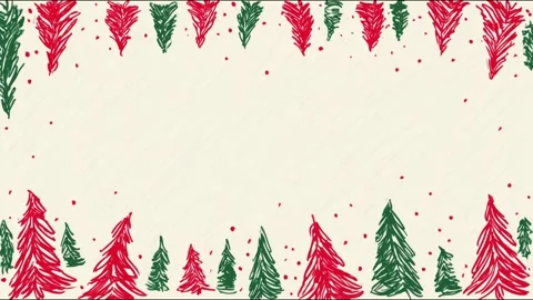Animated festive forest: red and green trees with falling snowflakes Video stock 314666285