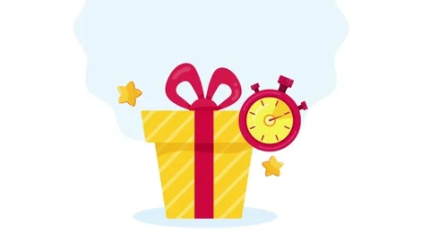 Animated festive yellow gift box with red ribbon and stopwatch timer for li.. Stock Footage 339215338