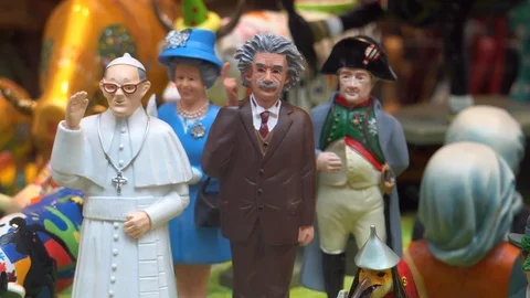 Animated figures of Pope, Einstein, Queen Elizabeth II and Napoleon in a Stock Footage 102122754