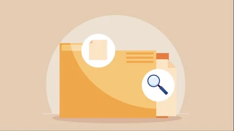 Animated file folder icon with document and search magnifier glass symbol f.. Stock Footage 339335897