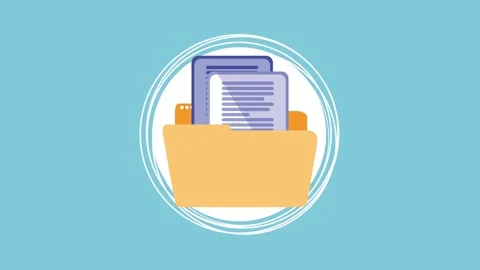 Animated file folder icon with papers inside representing document storage .. Stock Footage 334538976