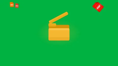 Animated file format icons moving into folders on green background Stock Footage 336742198