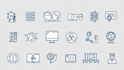 Animated filled icons on Technology and Science. Stock Footage 203806686